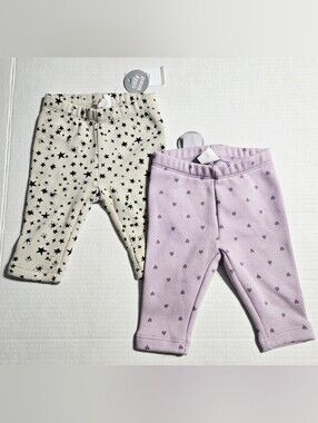 GAP Baby Cozy Lined Leggings 2 Pack 0-3 Months Stars Hearts NWT